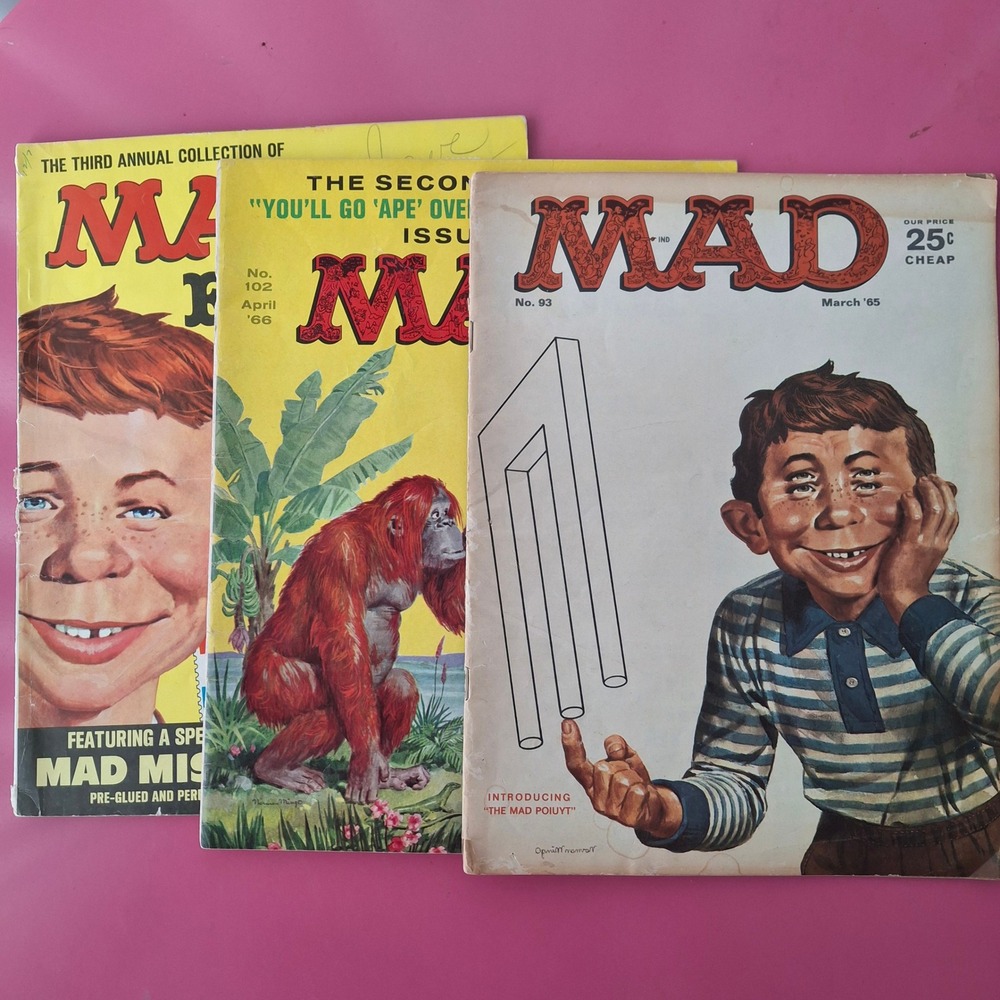 Vintage MAD Magazine Lot Issues 93 102 MAD Follies 3rd Annual 1965/66 w/Stickers